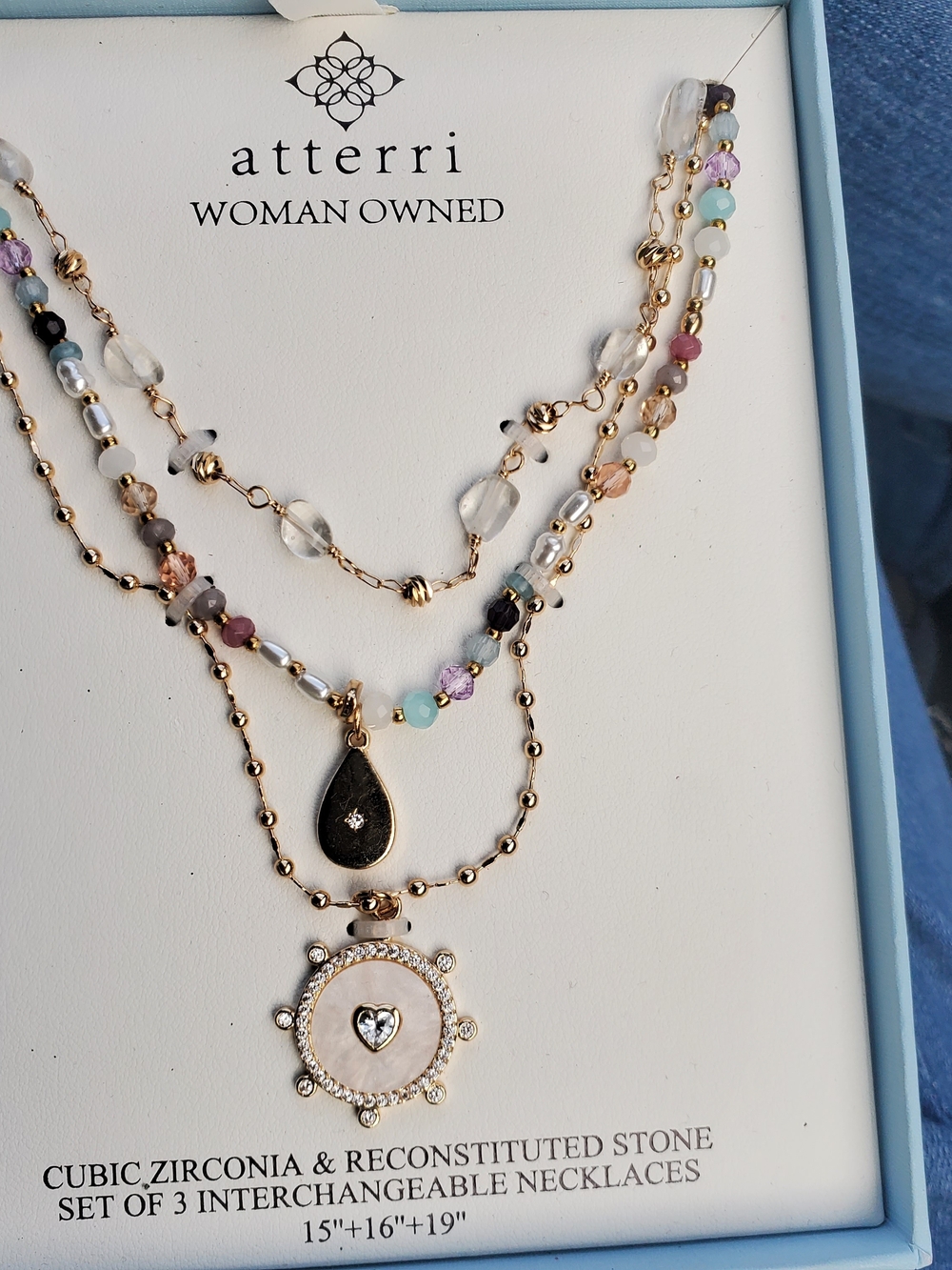 New Atterri Gold Multi-Color Layered Necklace Set - 3 Interchangeable Necklaces